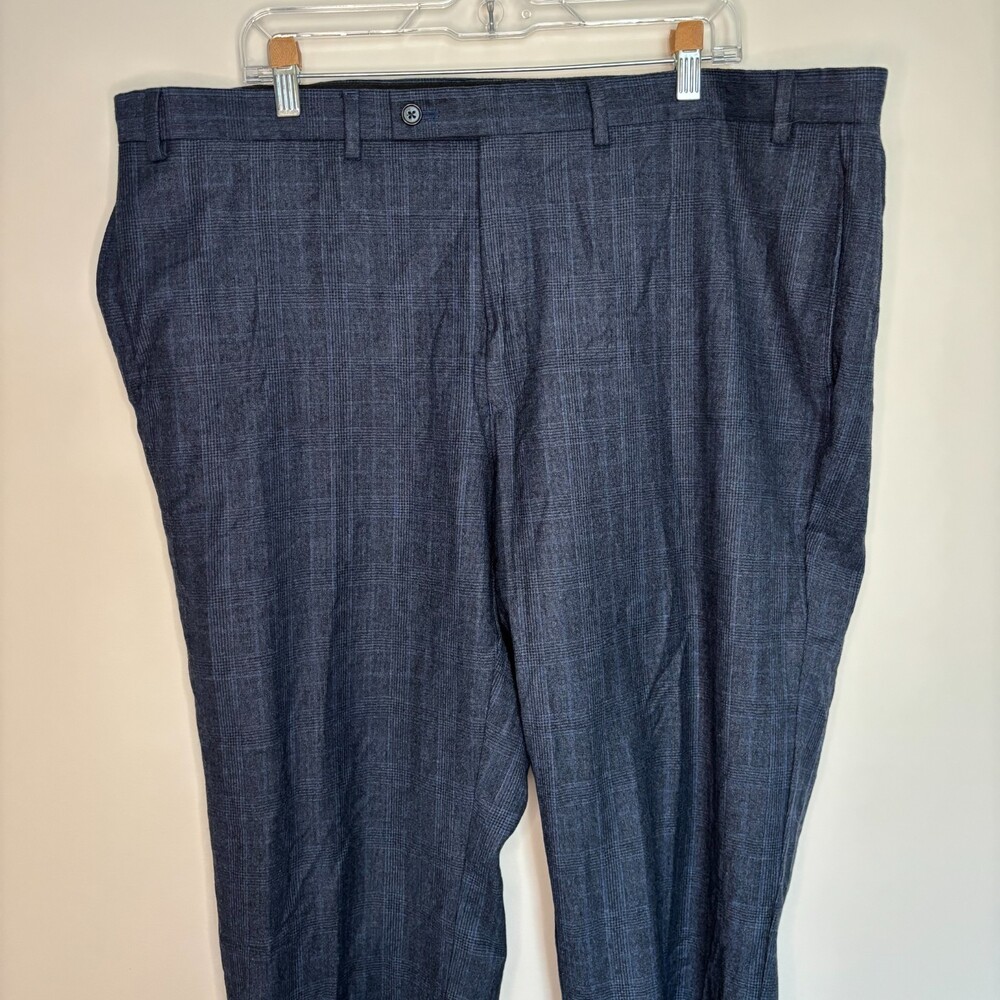 RALPH LAUREN 100% Wool Flat Front Dress Pant Mens 42W/32L Blue Plaid Classic